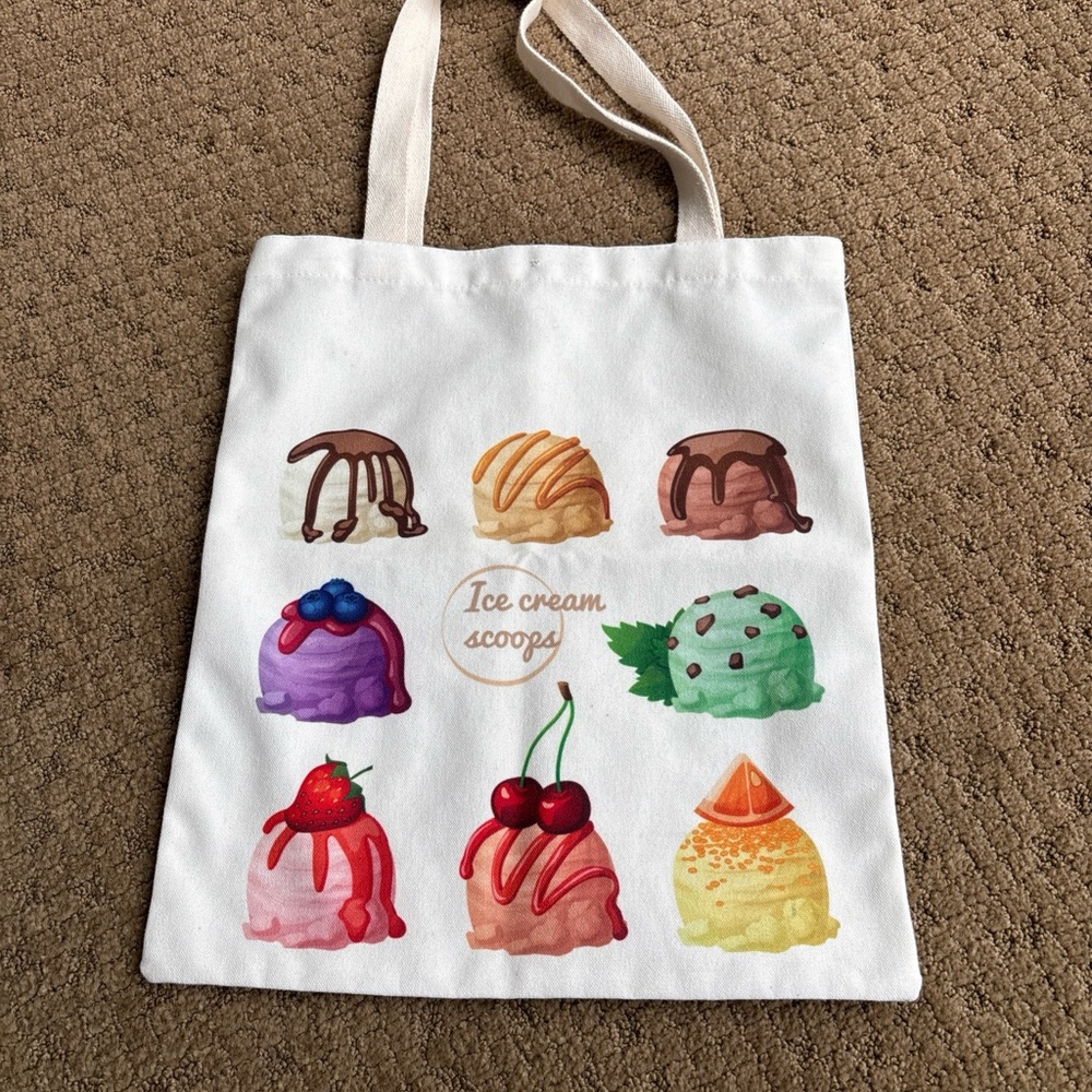 Ice Cream Scoops flavors yum Canvas Tote Bag 13 X 15 snap closure broken